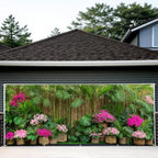 7x16FT Spring Summer Flower Fence Tropical Flowers Garage Door Banner Summer Tropical Leaves Garage Door Cover Decoration by FOREVERQUEEN