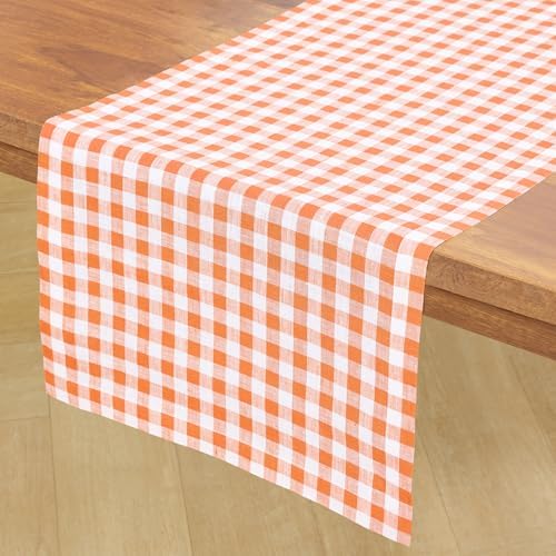 Solino Home 100% Linen Table Runner Muskmelon, Gingham Check 14 x 144 in - Image 2