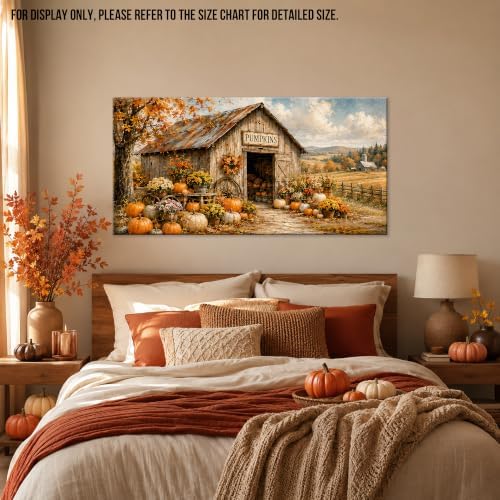 WAXWHELK Pumpkin Fall Canvas Wall Art, Pumpkin Barn Rustic Farmhouse Painting Pictures Artwork for Autumn Thanksgiving Home Decor, Bedroom Living Room Wall Decor (30"x60") - Image 4