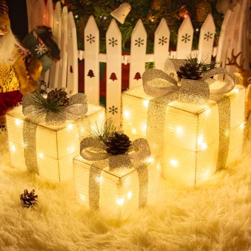 Set of 3 Valentines Day Lighted Gift Boxes,Outdoor Indoor Holiday Decorations,Plug-in 65 LED Light Up Present Boxes for Indoor Outdoor Home Yard Lawn Holiday Wedding Birthday Party Decor by Unknown