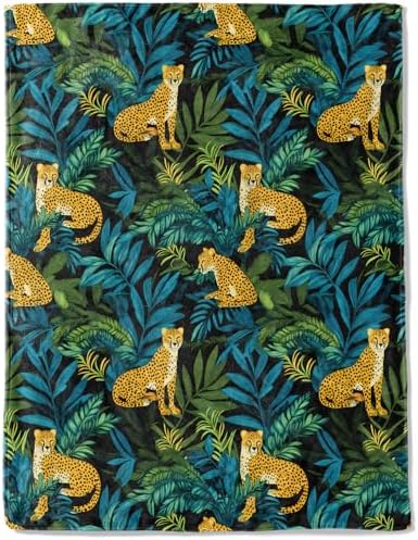 Tropical Leopard Fleece Blanket - Lightweight Soft Cozy Gifts Throw for Nature Lovers,Kids,Women,Men,Exotic Jungle Amongst Lush Greenery Blankets,Wild Boho Home Room Modern Art Decor 60x80in by AINORI