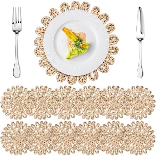 Set of 12 Ruffled Woven Corn Husk Placemats 11.8'' Boho Farmhouse Placemats for Tabletop Decor Elegant Dining Wedding Christmas Thanksgiving Day Holiday Dinner Party Housewarming Gifts Daily by Gandeer
