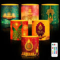 Retisee 6 Pcs LED Diwali Candle Diwali Party Decoration Colorful Traditional Indian Candle with Classic Elements Christmas Table Centerpiece Decor for Party Favors Home Indoor Outdoor by Retisee