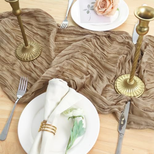 6 Pack Nude Cheesecloth Table Runner 120 Inch Boho Wedding Decor - Image 5