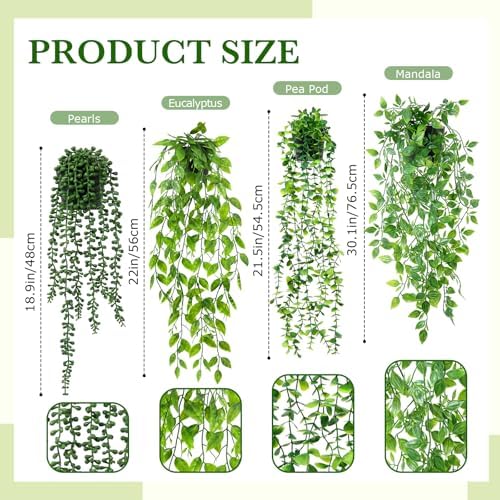 XunYee 12 Pack Fake Plants & Hanging Plant Set for Wall Plant Decor, White - Image 2