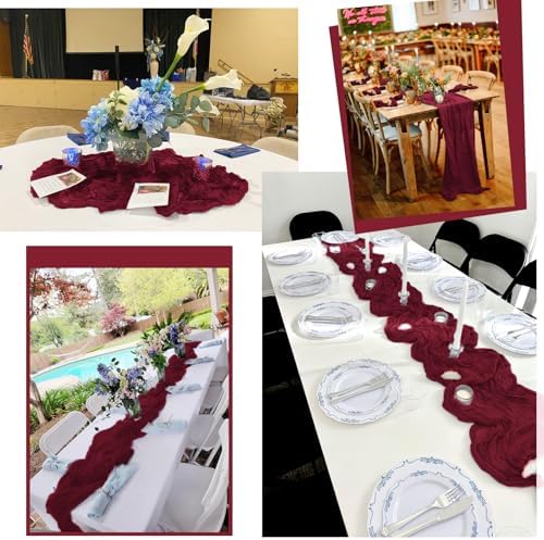 12 Pack Burgundy Table Runner 10Ft Cheesecloth Table Runner Rustic Gauze Table Runner Romantic Long Sheer Fabric Cheese Cloth Table Runners for Wedding Party Bridal Baby Shower - Image 6