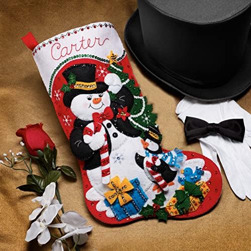 Bucilla Felt Applique 18" Stocking Making Kit, Dapper Snowman, Perfect for DIY Arts and Crafts, 89530E - Image 2