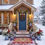 Honoson 2 Pcs Chinoiserie Xmas Tree Faux Coir Doormat Red White Buffalo Rug - Image 6