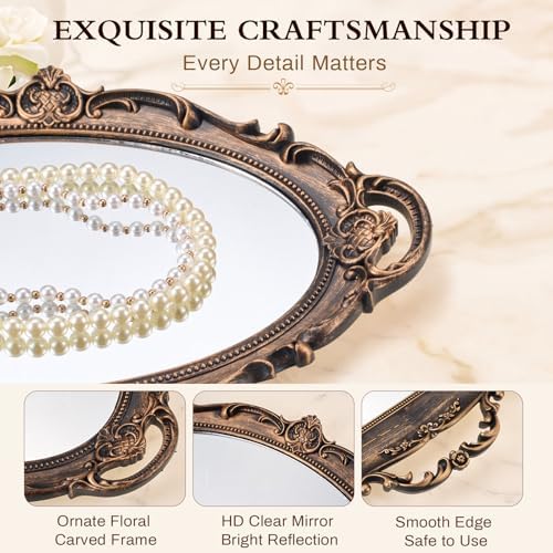 Reallnaive 2 Pcs Vintage Gold Mirror Tray Set, Antique Gold, Gothic - Image 3