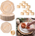 24 Pcs 13" Wooden Textured Charger Plates with Napkin Ring, White by Havawish