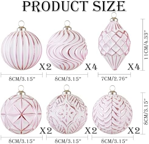 16Pcs Vintage Rustic Christmas Ball Ornaments - Large Shatterproof Neutral Christmas Ornaments Set Farmhouse Christmas Decor for Xmas Tree Home Party Holiday (Pink) - Image 2