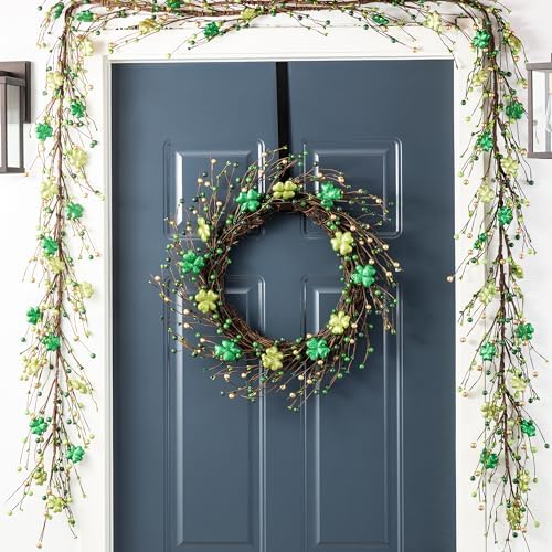 Glitzhome 6ft St. Patrick's Garland Decorations Shamrock Garland with Berry Picks for St. Patrick's Day Party Holiday Fireplace Mantel Front Door Table Decor - Image 7