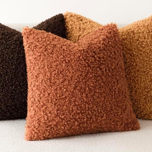 Foindtower Decorative Fuzzy Faux Fur Throw Pillow Covers 20x20 Burnt Orange - Image 4