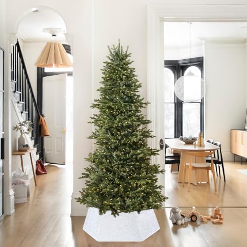 White Christmas Tree Collar for 9 ft Tree Foldable 31.49 Inch Sequin Christmas Tree Ring Velvet Tree Skirt Cover for Xmas Pencil Tree Holiday Decor - Image 2