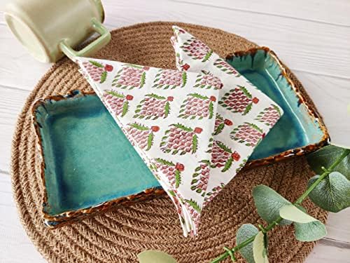 AVKA Studio Washable Cotton Print Napkins 18x18 inches - Set of 12 - Everyday Use or Dinner Party and Events - Off White Indian Block Printed Fabric - Image 3