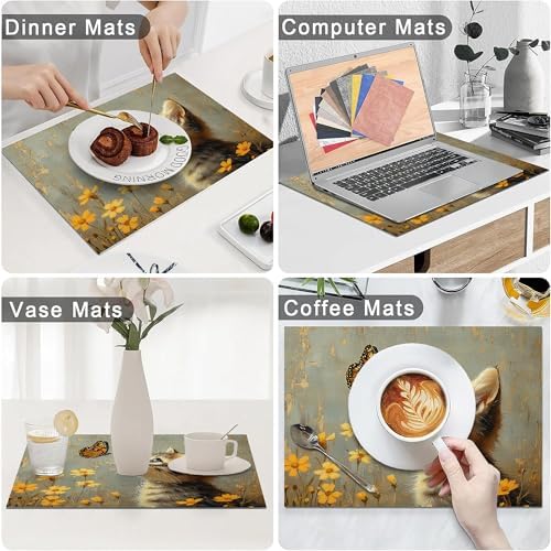 Cat Flower Spring Placemats Set of 6, 12x18 Inch Cat Floral Summer Table Place Mat Animal Washable Non-Slip Heat Resistant Fabric Placement Mats for Party Dining Kitchen Indoor Outdoor Decor - Image 5