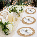 Round Woven Placemats Set of 12，13 Inch Natural Rattan Placemats Hand-Woven Water Hyacinth Placemat Farmhouse Rustic Braided Boho Wicker Table Mats for Christmas Dining Table Wedding Home (13 Inch) - Image 6