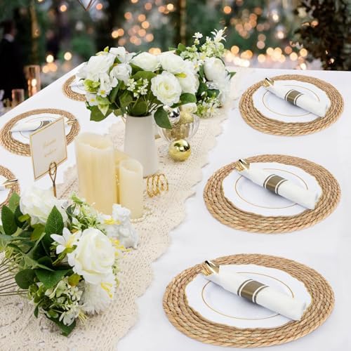 Round Woven Placemats Set of 12，13 Inch Natural Rattan Placemats Hand-Woven Water Hyacinth Placemat Farmhouse Rustic Braided Boho Wicker Table Mats for Christmas Dining Table Wedding Home (13 Inch) - Image 6