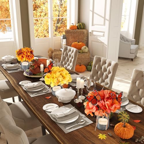 Mimorou 12 Set Fall Thanksgiving Table Centerpiece with Vintage Metal Vases Faux Fall Table Artificial Floral Centerpiece with 3D Butterfly for Autumn Harvest Farmhouse Home Decor (Retro Colors) - Image 6