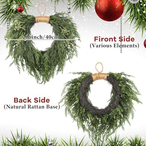 Suncalla Christmas Norfolk Pine Wreath 16" for Front Door Christmas Wreath - Image 2