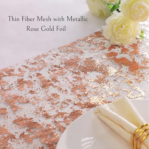 Snowkingdom 2 Pieces Rose Gold Table Runner 11"x108" Glitter Sequin Metallic Pink Thin Mesh Runner Sparkly Table Decorations for Wedding, Bridal Shower, Baby Shower Birthday Party - Image 3