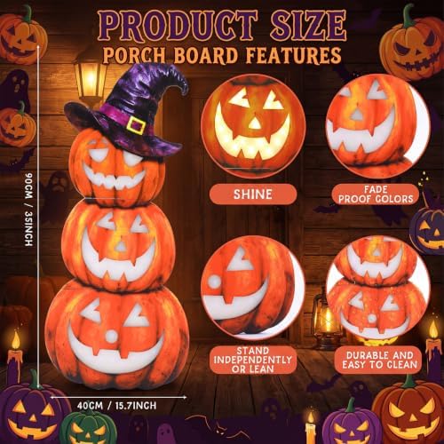 Vercraft 35" Halloween Stacked Pumpkin Door Sign with Witch Hat LED Light - Image 3