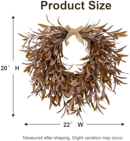 22 Inch Artificial Fall Heart Wreath for Front Door with Olive Leaves - Image 3