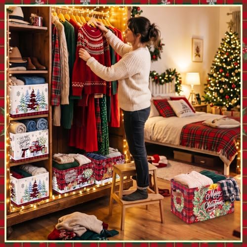 6 Pcs Large Christmas Storage Baskets, Buffalo Plaid Snowman Xmas Bins - Image 5