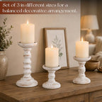 Candeldo Wood Candle Holder for Pillar, White Farmhouse Fireplace Decor - Image 2