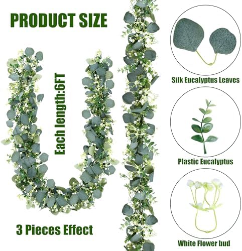 Sggvecsy 8 Pack Artificial Eucalyptus Garland Eucalyptus Leaves Vines Greenery Garland Faux Silver Dollar Eucalyptus Leaves for Table Party Wedding Indoor Outdoor Home Mantle Wall Decor - Image 5