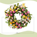 22" Tulip Wreath Spring/Summer Wreaths Artificial Floral Wreaths for Front Door Yellow Pink Tulip Easter Wreath for Indoor Outdoor Home Holiday Party Wedding Decor - Image 3
