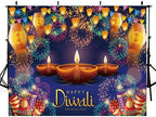 Happy Diwali Backdrop 10x8ft Fabric India Festival of Lights Firework Photography Background Diwali Decorations Party Supplies - Image 2
