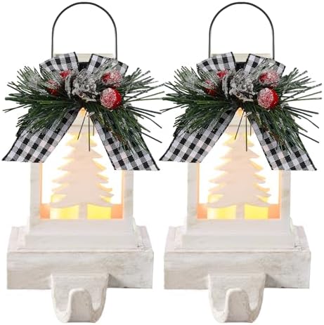 Therwen 2 Pcs Christmas Stocking Holders Lantern, LED, Xmas Tree, White by Therwen