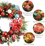 Valery Madelyn 18" Pre-Lit Candy Christmas Wreath for Front Door with Light - Image 5