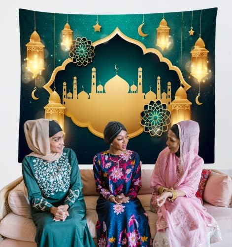 12x8ft Fabric Green Ramadan Backdrop Banner Golden Lanterns Mosque Photography Background Eid Mubarak Decor Islamic Muslim Party Supply Al-Fitr Holiday Decorations Ramadan Mubarak Banner Props - Image 5