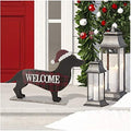 Glitzhome 21.93" L Wooden Metal Dachshund Standing Front Door Porch Sign Christmas Welcome Sign Outdoor Indoor Welcome Joy Sign Xmas Holiday Decorations by Glitzhome