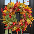 24 Inch Artificial Silk Harvest Fall Wreaths for Front Door with Green Bow by Pinkpuii