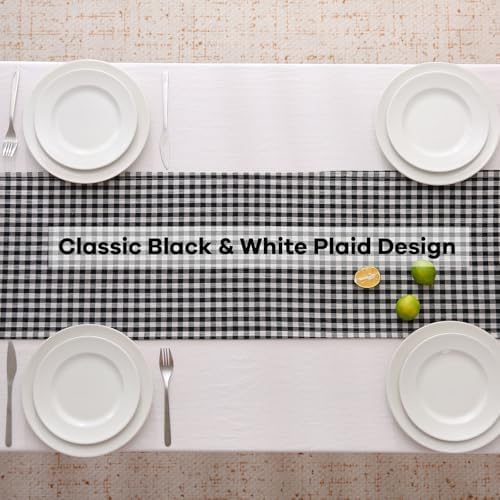 Black White Plaid Gingham Ruffle Table Runner Cabinet Cover 13"x108" - Image 4