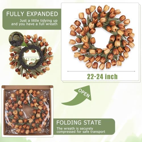 24" Tulip Fall Wreath for Front Door Real Touch Fade-Resistant - Image 3