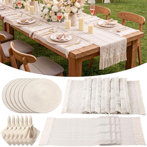 6 Sets Boho Place Mats Set Round Woven Placemats Table Decor by Gandeer