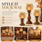 Pumpkin Candle Holder Set of 3, Rustic White Jack-O'-Lantern Tea Light Holders for Halloween and Fall Decor, Farmhouse Tabletop Mantel Entryway Decorations, Compact Set 2 Small 1 Medium - Image 6