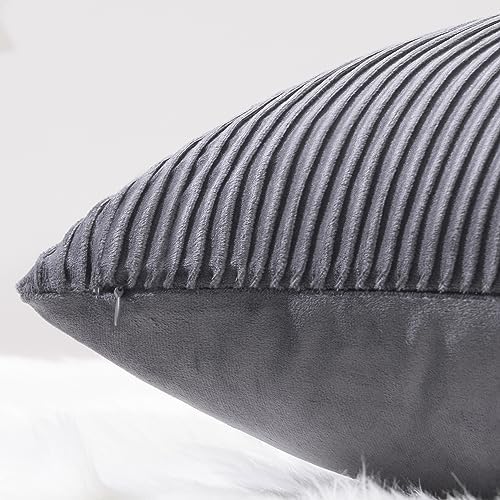YCOLL Gray Pillow Covers 26x26 Set of 2 Velvet Striped Pattern - Soft Throw Pillows for Home Decor, Luxury Decorative Pillow Covers for Couch, Bed,Living Room - Image 2