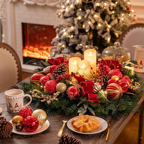 Valery Madelyn 30" Pre-Lit Large Christmas Wreath for Front Door Red Gold - Image 3