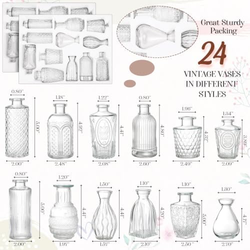Dandat 24 Pieces Small Clear Vase Bulk 12 Style Decorative Bud Vase - Image 2