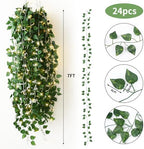 CEWOR 24 Pack 173ft Fake Ivy Vines, Artificial Ivy Garland with 200 LED String Lights, Hanging Plants Greenery Backdrop Green Leaves for Bedroom Room Wall Decor Wedding Party Table Decoration - Image 2