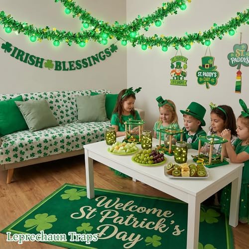20FT St Patrick's Day Garland Lights, Plug in Outdoor Green Global String Lights and Tinsel Shamrock Garland Set, Parallel Connectable for Home Garden Irish Saint Patrick Party Decorations - Image 4