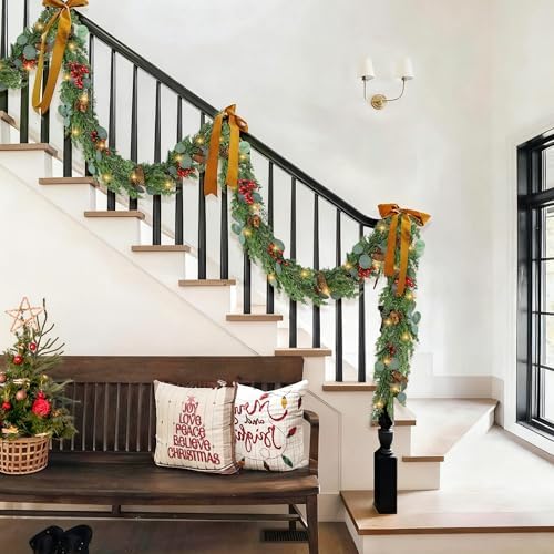 6ft Christmas Garland with Lights Artificial Cedar Cypress Garland with Pine Cones Garland for Home Fireplace Wall Indoor Outdoor Holiday Party Decoration - Image 4