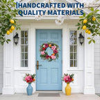 24in Faux Peony Spring Summer Wreath and Bouquets Set, Realistic Artificial Floral Door Wreath with Real Rattan Base, Includes 2 Matching Bouquets, Fake Flower for Spring Front Home, Mother's Day - Image 2
