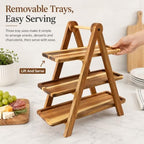 3 Tier Acacia Wood Serving Tray, Tiered Food Display Stand, Detachable Stable Pyramid Tray for Cupcake, Cheese, Fruit, Dessert, Great for Dinner Party & Tabletop Decoration - Image 5