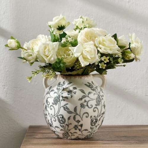 Gray Vintage Antique Vase, 5.6 Inch All Seasons Chinoiserie Floral Vase, Rustic Ceramic Vase for Home Decor, Living Room, Bookshelf, Office, Entryway, Garden, Chinoiserie Decor, Tuscan Decor - Image 2